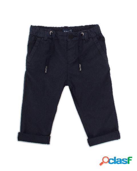 Pantalone blu in cotone stretch con coulisse 12-24 mesi