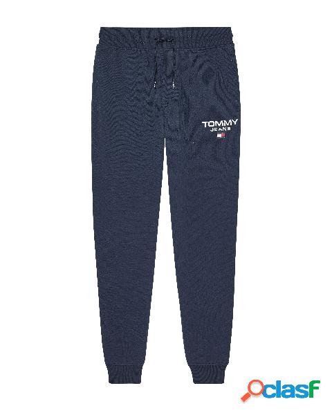 Pantalone blu in felpa di cotone con logo scritta sulla