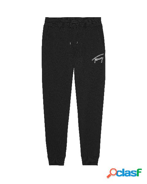 Pantalone nero in felpa di cotone con logo firma