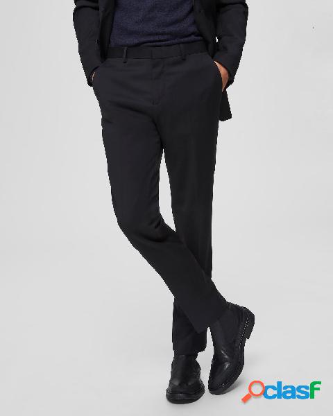 Pantalone nero in tela di misto lana stretch micro rombetto