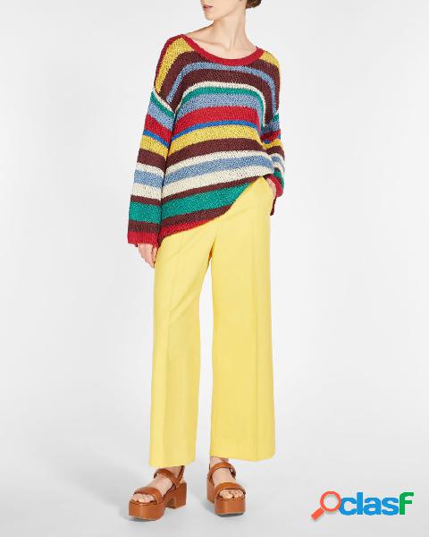 Pantaloni cropped gialli in gabardina di misto cotone e lino