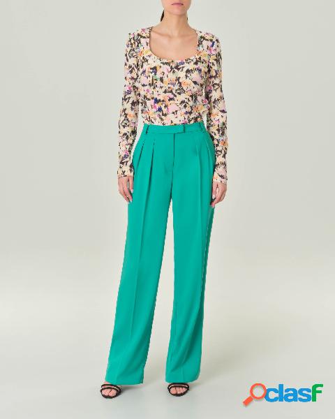 Pantaloni verde smeraldo dalla linea straight con pinces in