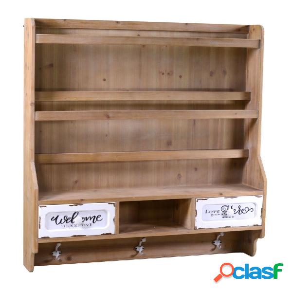 Pensile da cucina in legno con cassetti e ganci cm