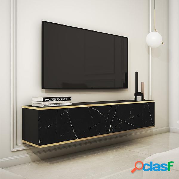 Pensile moderno soggiorno TV 135x30cm effetto marmo nero oro