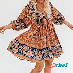 Per donna Vestito svasato Abito boho Mini abito Marrone