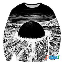 Per uomo Felpa Maglione Nero Girocollo Universo Stampe