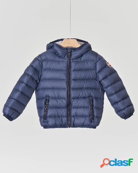 Piumino blu con cappuccio fisso e interno grigio 12-36 mesi