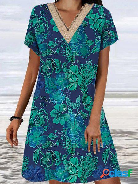 Pizzo Sciolto Scollo a V Casuale Abito