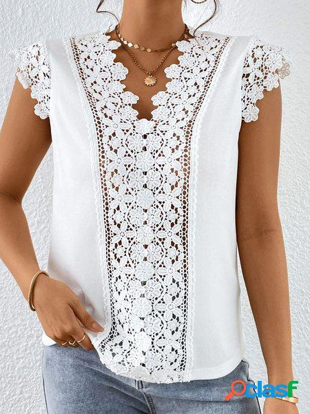 Pizzo Scollo a V Casuale Sciolto Camicia