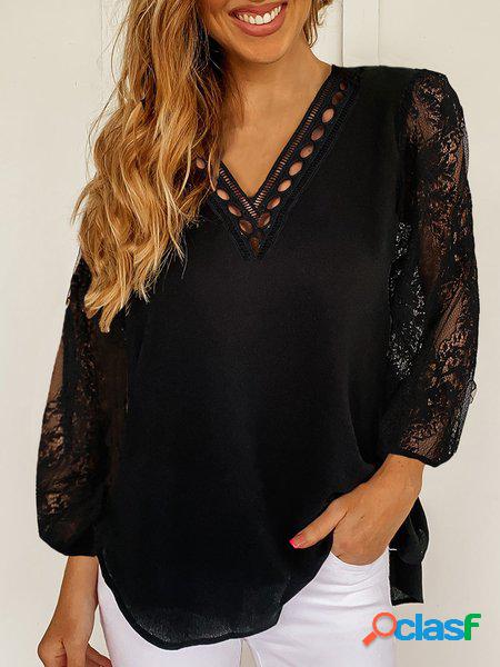 Pizzo Scollo a V Sciolto Casuale Camicia