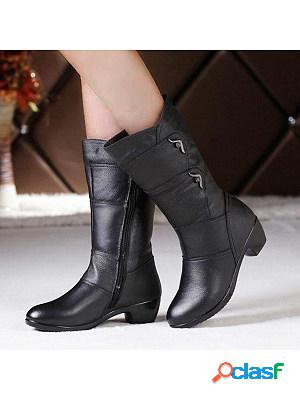 Plain Round Toe Casual Outdoor High Heels Boots