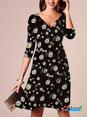 Pleated Deep V Neck Fashion Shift Dresses