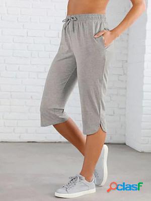 Pocket Drawcord Solid Color Yoga Straight Casual Pants