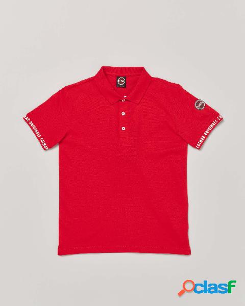 Polo rossa mezza manica in cotone stretch con logo applicato