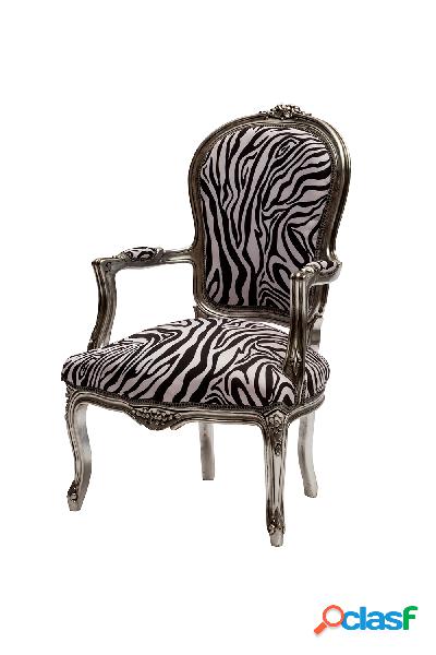 Poltrona barocco in legno color argento zebrata cm 63x65x94h