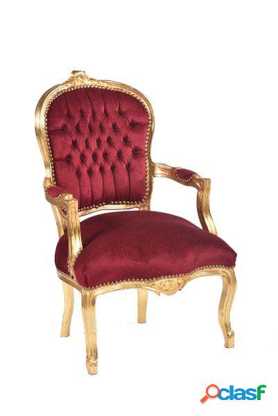 Poltroncina barocco Luigi XVI in legno oro tessuto rosso cm