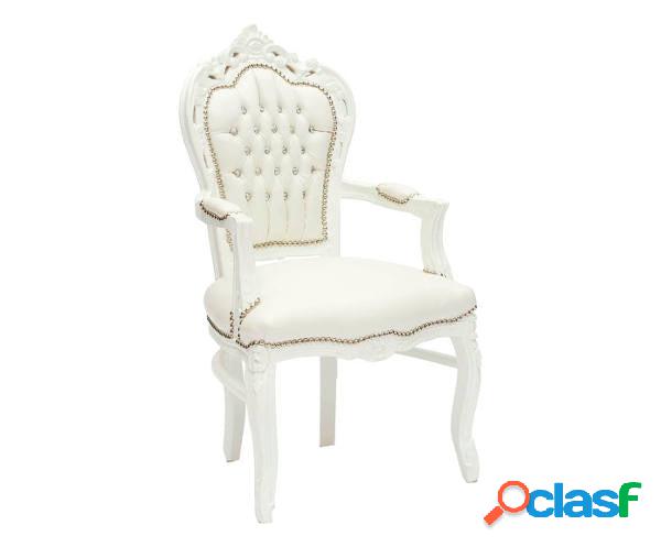 Poltroncina barocco da camera in legno ed ecopelle bianco cm