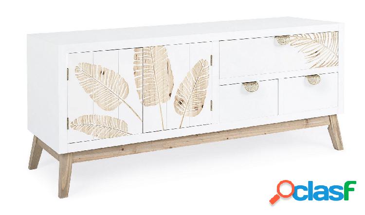 Porta tv moderno con cassetti e ante in legno bianco decoro