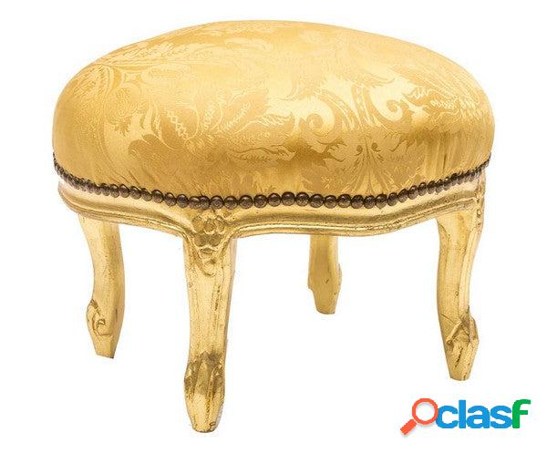 Pouf barocco rotondo in legno e tessuto a fiori color oro cm