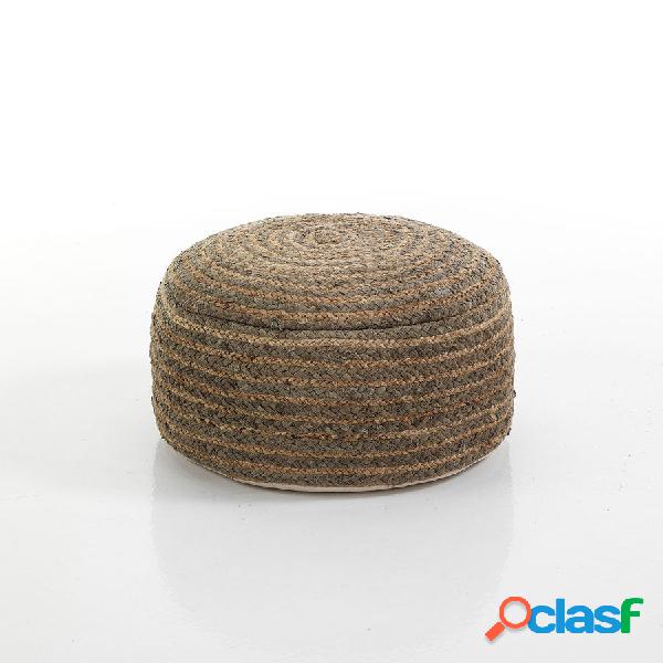 Pouf da soggiorno rotondo in juta colore beige e tortora cm