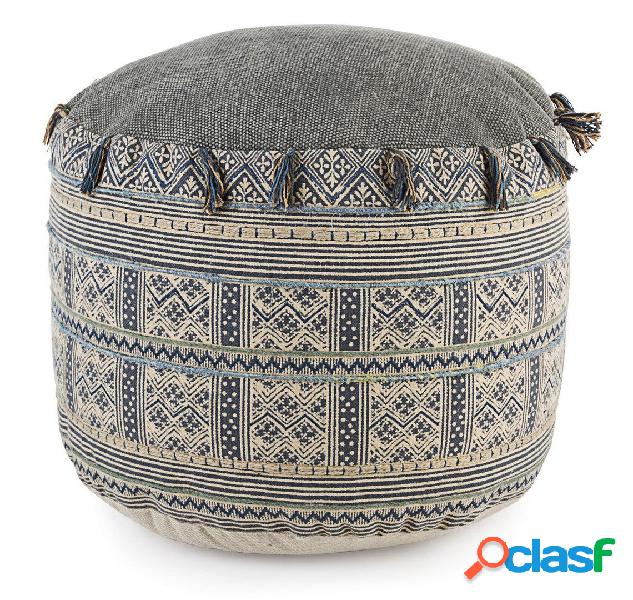Pouf imbottito rotondo rivestito in cotone ricamato cm Ø
