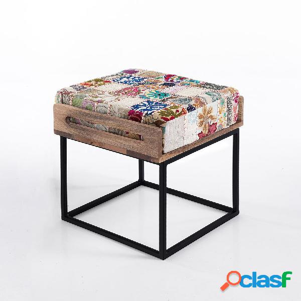 Pouf tavolino struttura in acciaio base in legno e cuscino