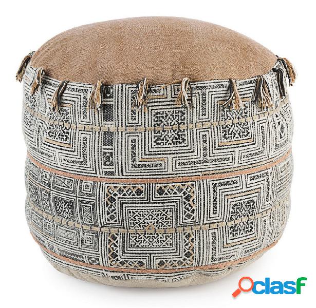 Pouf tondo imbottito in cotone ricamato a mano cm Ø 50x35h