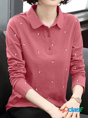 Pure Cotton POLO Shirt Long Sleeve Embroidered Loose