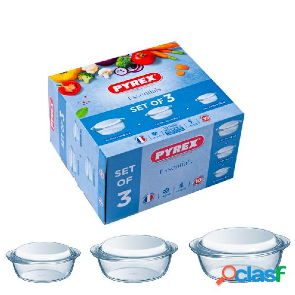 Pyrex Essentials Set 3 Casseruola Tonde C/coperchio Vetro