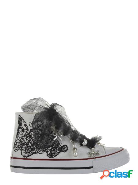 QUICKAS Sneakers in tela con tulle e ciondoli Bianco/Nero