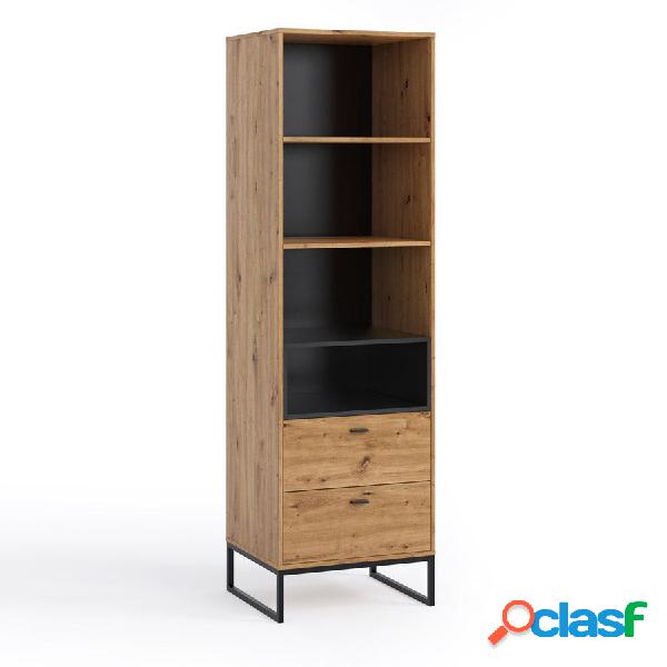 Raval - Libreria scaffale con vani e cassetti in legno cm