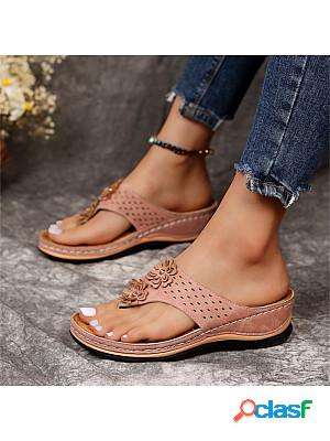 Round Head Ethnic Style Wedge Slippers