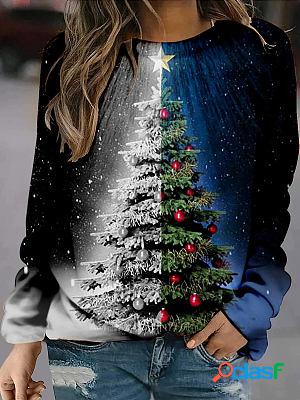 Round Neck Casual Loose Christmas Print Sweatshirt