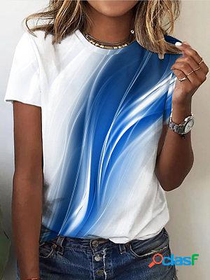 Round Neck Casual Loose Line Print Short-sleeved T-shirt