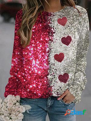 Round Neck Casual Loose Sequin Love Print Sweatshirt