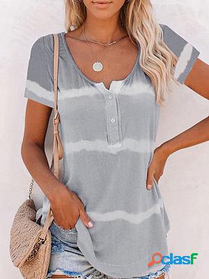 Round Neck Casual Loose Stripe Gradient Short Sleeve T-Shirt