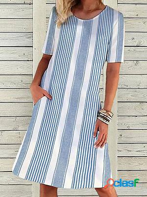 Round Neck Casual Loose Striped Vacation Short Sleeve Short