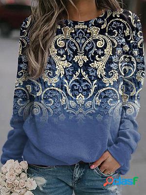 Round Neck Casual Loose Vintage Print Sweatshirt