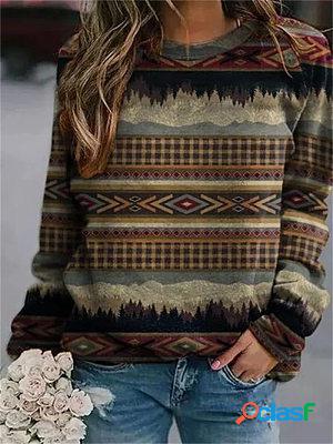 Round Neck Casual Loose Vintage Print Sweatshirt