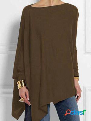 Round Neck Patchwork Casual Plain Loose Fitting Long Sleeve