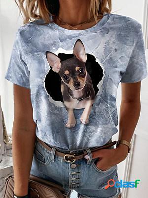 Round Neck Short Sleeves Printed Casual T-shirt