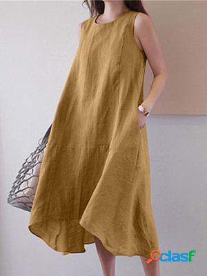 Round Neck Sleeveless Loose Solid Color Long Swing Vest