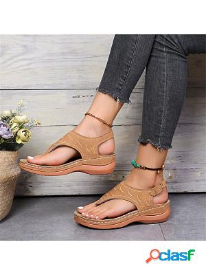 Round Toe Ethnic Wedge Sandals