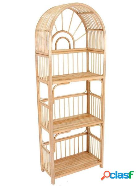 Scaffale libreria in rattan colore naturale 3 ripiani per