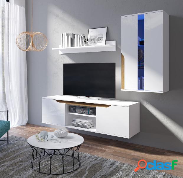 Scely - Parete attrezzata sospesa con porta tv vetrinetta e