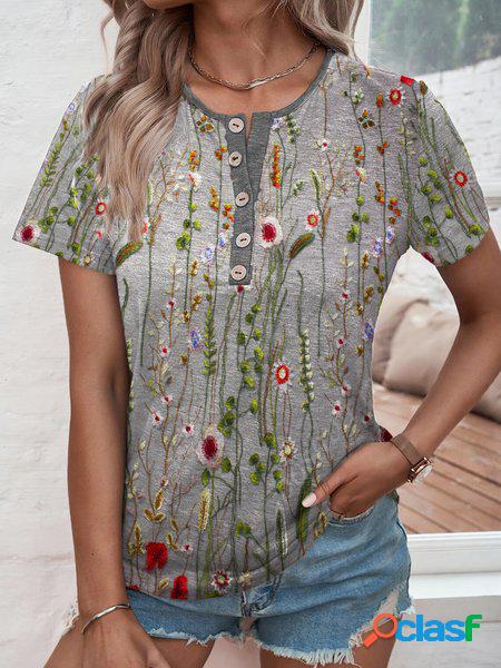 Sciolto Girocollo Abbottonato Casuale Camicia