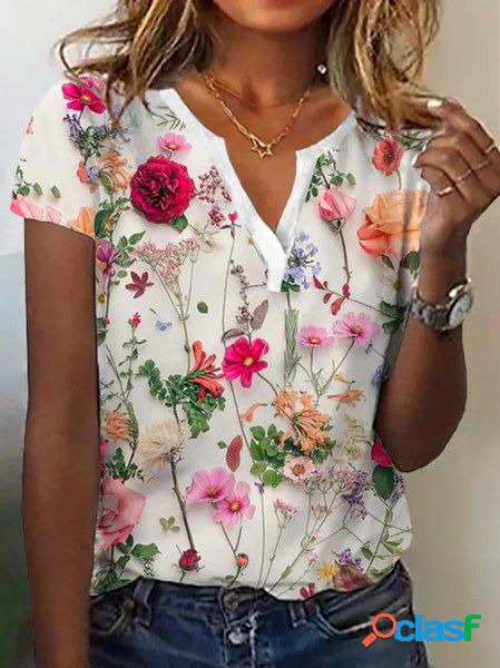 Sciolto Scollo a V Casuale Floreale Camicia