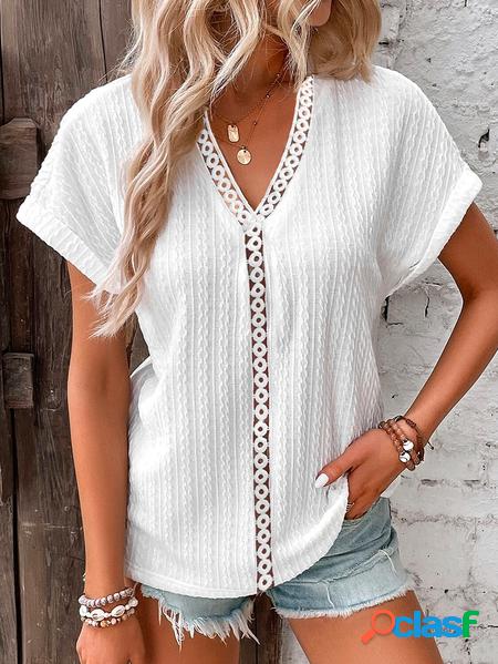 Sciolto Scollo a V Casuale Tinta unita Camicia