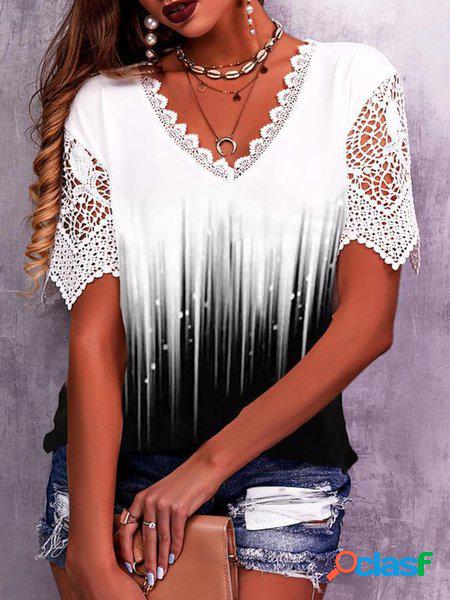Scollo a V Casuale Jersey Pizzo Camicia