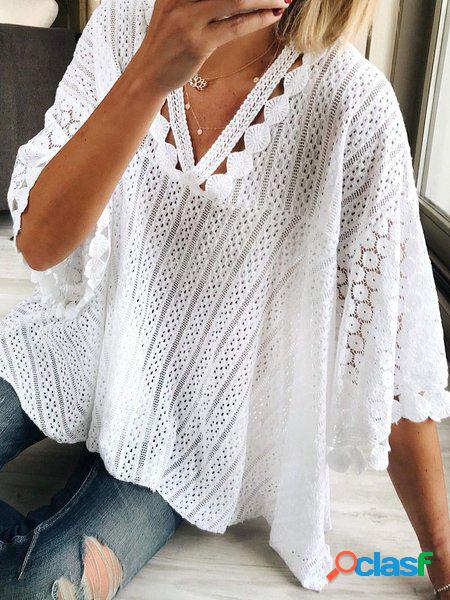 Scollo a V Casuale Tinta unita Sciolto Camicia